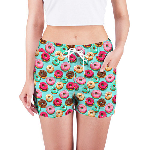 Женские шорты Разноцветные пончики паттерн / 3D-принт – фото 3