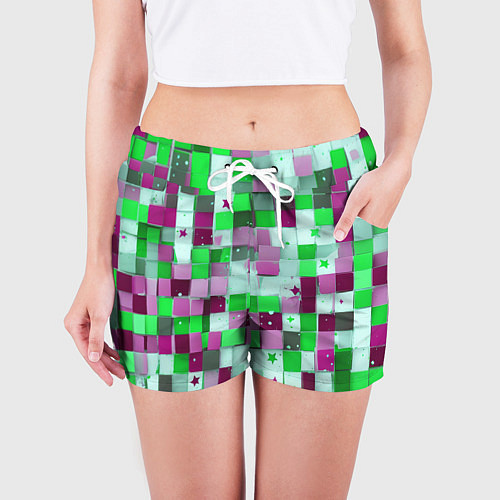 Женские шорты Ретро Квадраты / 3D-принт – фото 3