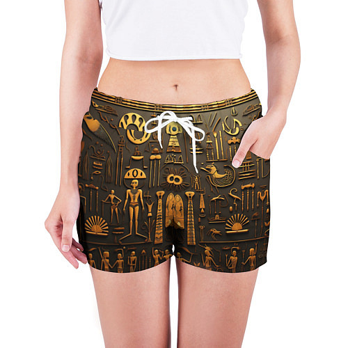Женские шорты Арт в стиле египетских письмен / 3D-принт – фото 3