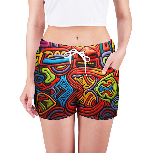 Женские шорты Разноцветный узор в стиле абстракционизм / 3D-принт – фото 3