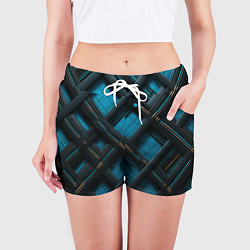 Шорты женские Тёмно-синяя диагональная клетка, цвет: 3D-принт — фото 2