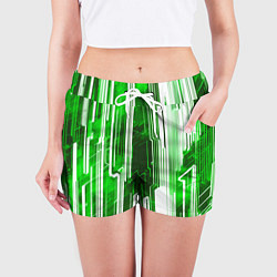 Шорты женские Киберпанк полосы белый и зелёный, цвет: 3D-принт — фото 2