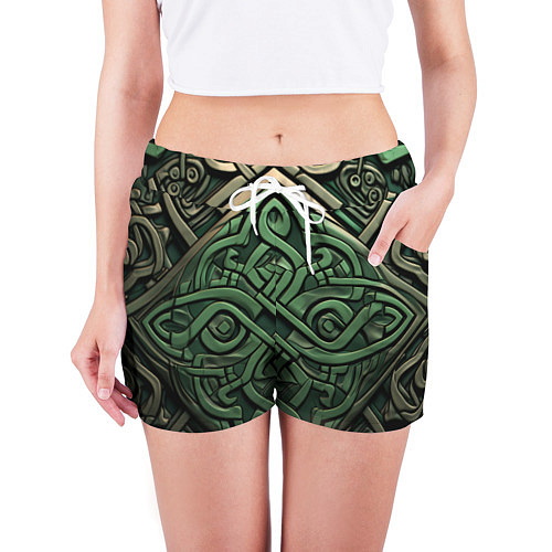 Женские шорты Симметричный узор в ирландском стиле / 3D-принт – фото 3
