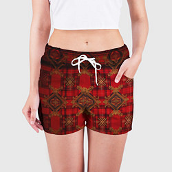 Шорты женские Красная шотландская клетка royal stewart, цвет: 3D-принт — фото 2