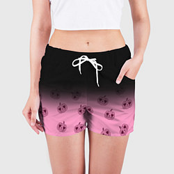 Шорты женские Черно-розовый градиент и хэллоуинские тыквы паттер, цвет: 3D-принт — фото 2