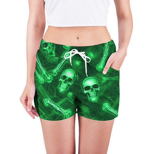 Женские шорты Зелёные черепа и кости / 3D-принт – фото 3