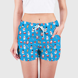 Шорты женские Новогодний голубой принт, цвет: 3D-принт — фото 2