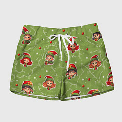 Женские шорты Эльфы и новогодние фразы - паттерн