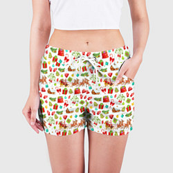 Шорты женские Новогодний патерн, цвет: 3D-принт — фото 2