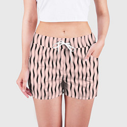 Шорты женские Розовый с волнистыми линиями, цвет: 3D-принт — фото 2