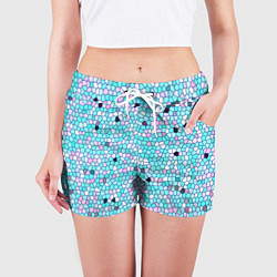 Шорты женские Мозаика розово-голубая, цвет: 3D-принт — фото 2
