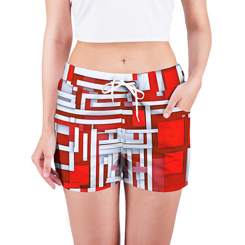 Женские шорты Полосы на красном фоне / 3D-принт – фото 3