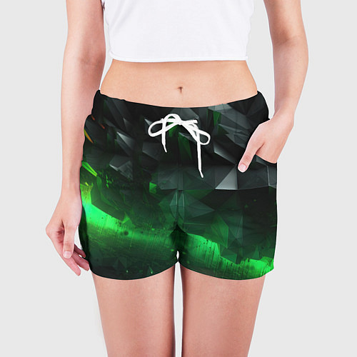 Женские шорты Асимметрия зеленого узора / 3D-принт – фото 3