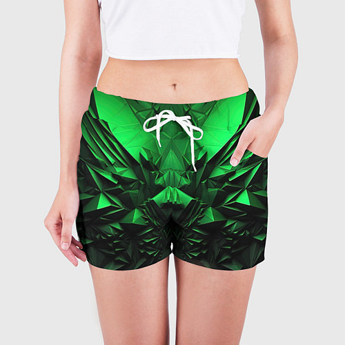 Женские шорты Асимметрия зеленого узора / 3D-принт – фото 3
