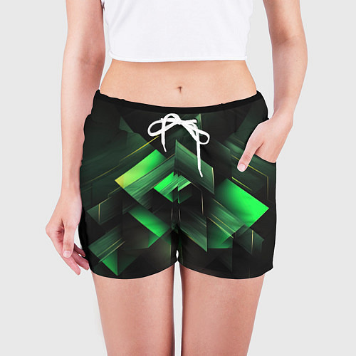Женские шорты Асимметричный узор зелени / 3D-принт – фото 3