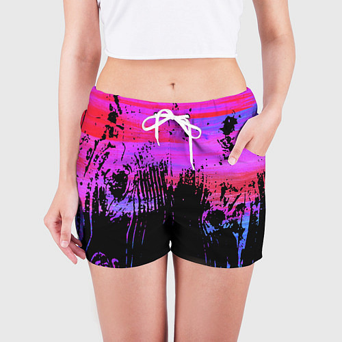 Женские шорты Розово синий сочный гранж / 3D-принт – фото 3