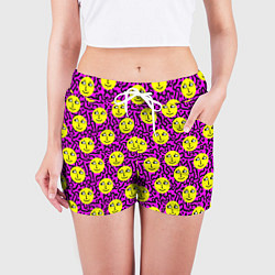 Шорты женские Smiley face on violet, цвет: 3D-принт — фото 2
