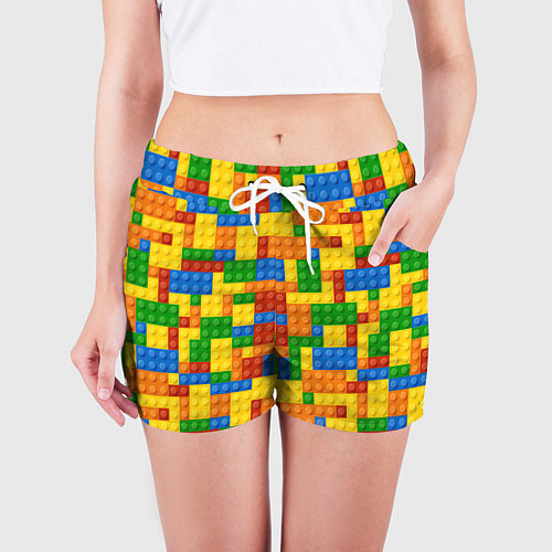 Женские шорты Лего - разноцветная стена / 3D-принт – фото 3
