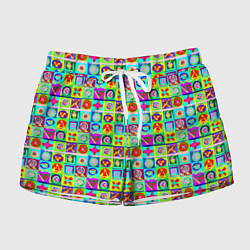 Шорты женские Сердца и квадраты абстракция, цвет: 3D-принт