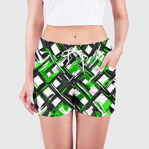 Женские шорты Зелёные и чёрные мазки / 3D-принт – фото 3
