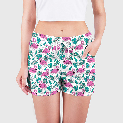 Женские шорты Тропический розовый фламинго / 3D-принт – фото 3