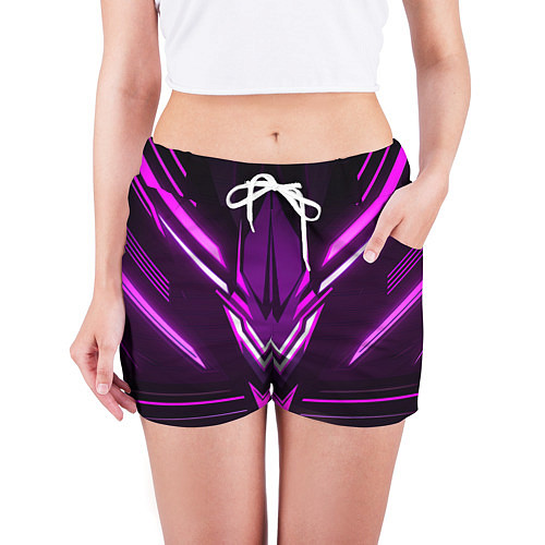 Женские шорты Фиолетовые неоновые вставки / 3D-принт – фото 3