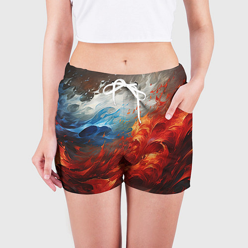 Женские шорты Абстрактный белый синий красный дым / 3D-принт – фото 3