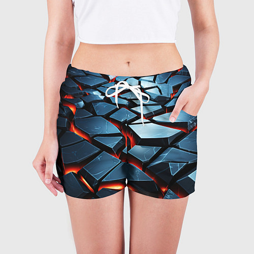 Женские шорты Абстрактные плиты с оранжевым светом / 3D-принт – фото 3
