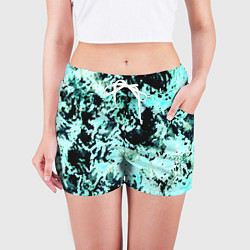 Шорты женские Абстракция чёрно-голубой неон, цвет: 3D-принт — фото 2