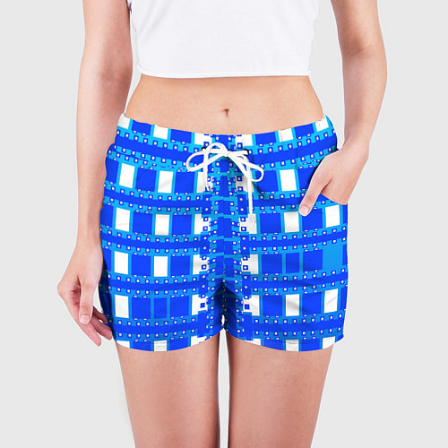Женские шорты Синие и белые квадраты / 3D-принт – фото 3