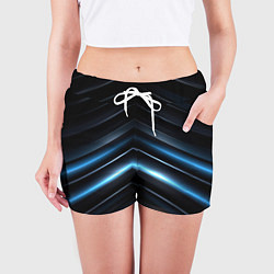 Шорты женские Синий неоновый яркий свет на черном абстрактном фо, цвет: 3D-принт — фото 2