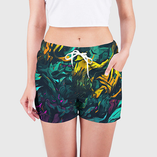 Женские шорты Абстрактный камуфляж в кислотных абстрактных пятна / 3D-принт – фото 3