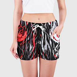 Шорты женские Агрессивные линии белые и красные, цвет: 3D-принт — фото 2