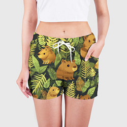 Шорты женские Капибары - лесной маскировочный камуфляж, цвет: 3D-принт — фото 2