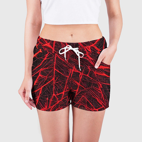 Женские шорты Красная паутина на чёрном фоне / 3D-принт – фото 3