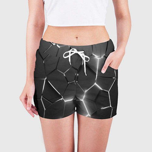 Женские шорты Чёрные плиты разломы броня / 3D-принт – фото 3