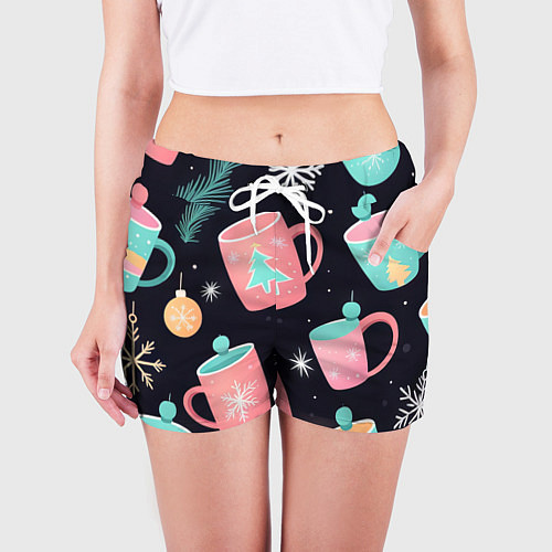 Женские шорты Паттерн новогодние кружки - нейросеть / 3D-принт – фото 3