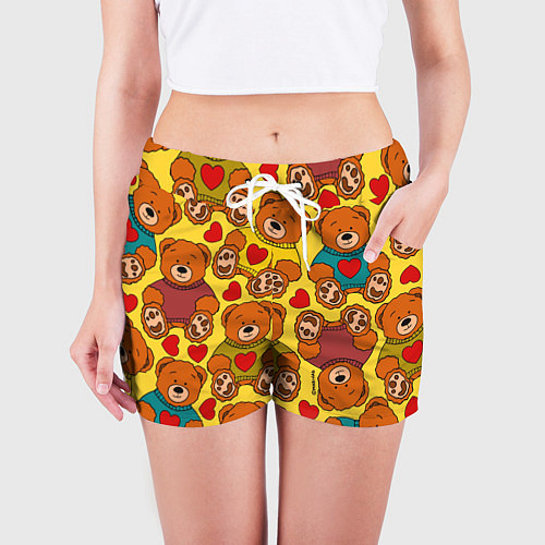 Женские шорты Игрушечные мишки и сердечки / 3D-принт – фото 3