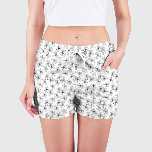Женские шорты Белый в маленький цветочек / 3D-принт – фото 3