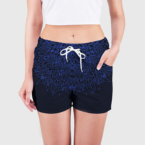 Женские шорты Тёмно-синий узорами мандала / 3D-принт – фото 3
