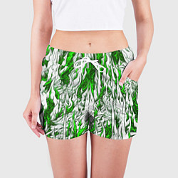 Шорты женские Белый и зелёный узор, цвет: 3D-принт — фото 2