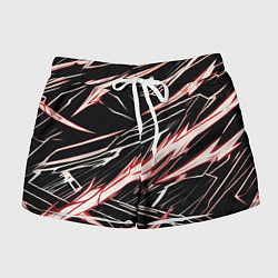 Шорты женские Красные и белые полосы на чёрном фоне, цвет: 3D-принт