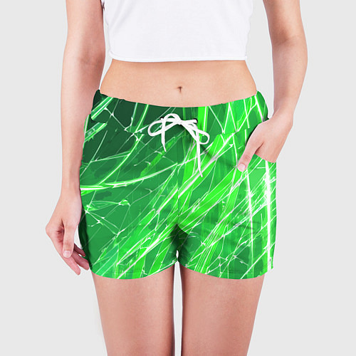 Женские шорты Белые линии на зелёном фоне / 3D-принт – фото 3