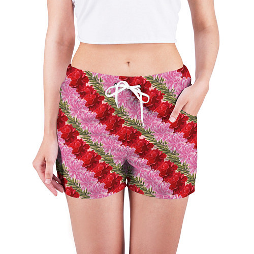 Женские шорты Фон с лилиями и розами / 3D-принт – фото 3