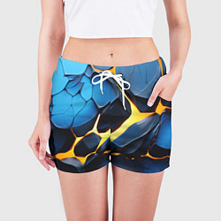 Шорты женские Желтая лава на синих плитах, цвет: 3D-принт — фото 2