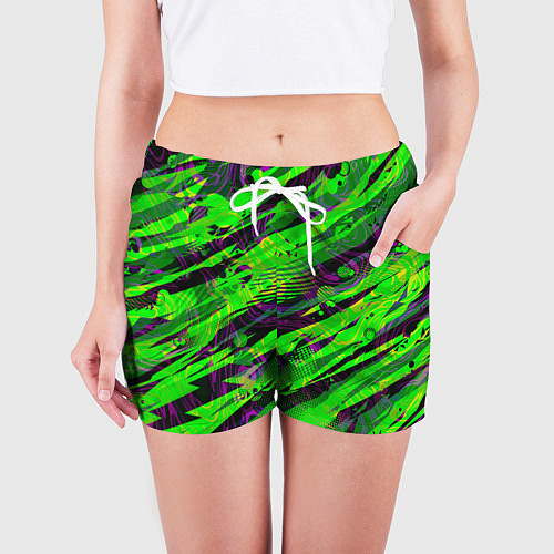 Женские шорты Зеленые узоры паттерны / 3D-принт – фото 3