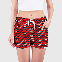 Шорты женские Киберпанк узор красный и чёрный, цвет: 3D-принт — фото 2