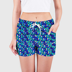 Шорты женские Синий узор и чёрная обводка, цвет: 3D-принт — фото 2
