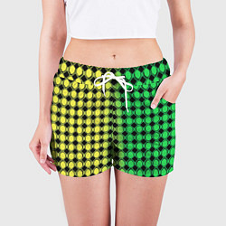 Шорты женские Зелёные восьмиугольники и чёрные ромбы, цвет: 3D-принт — фото 2