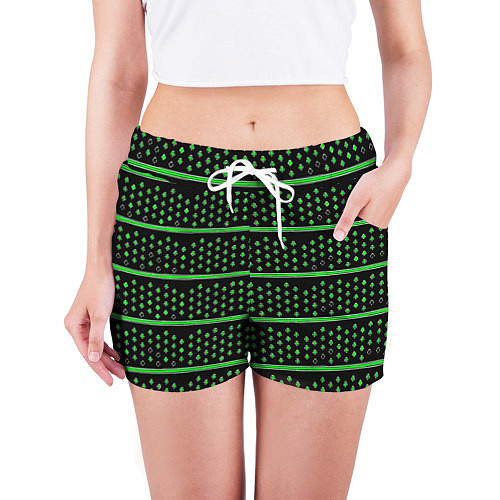 Женские шорты Зелёные круги и полосы / 3D-принт – фото 3